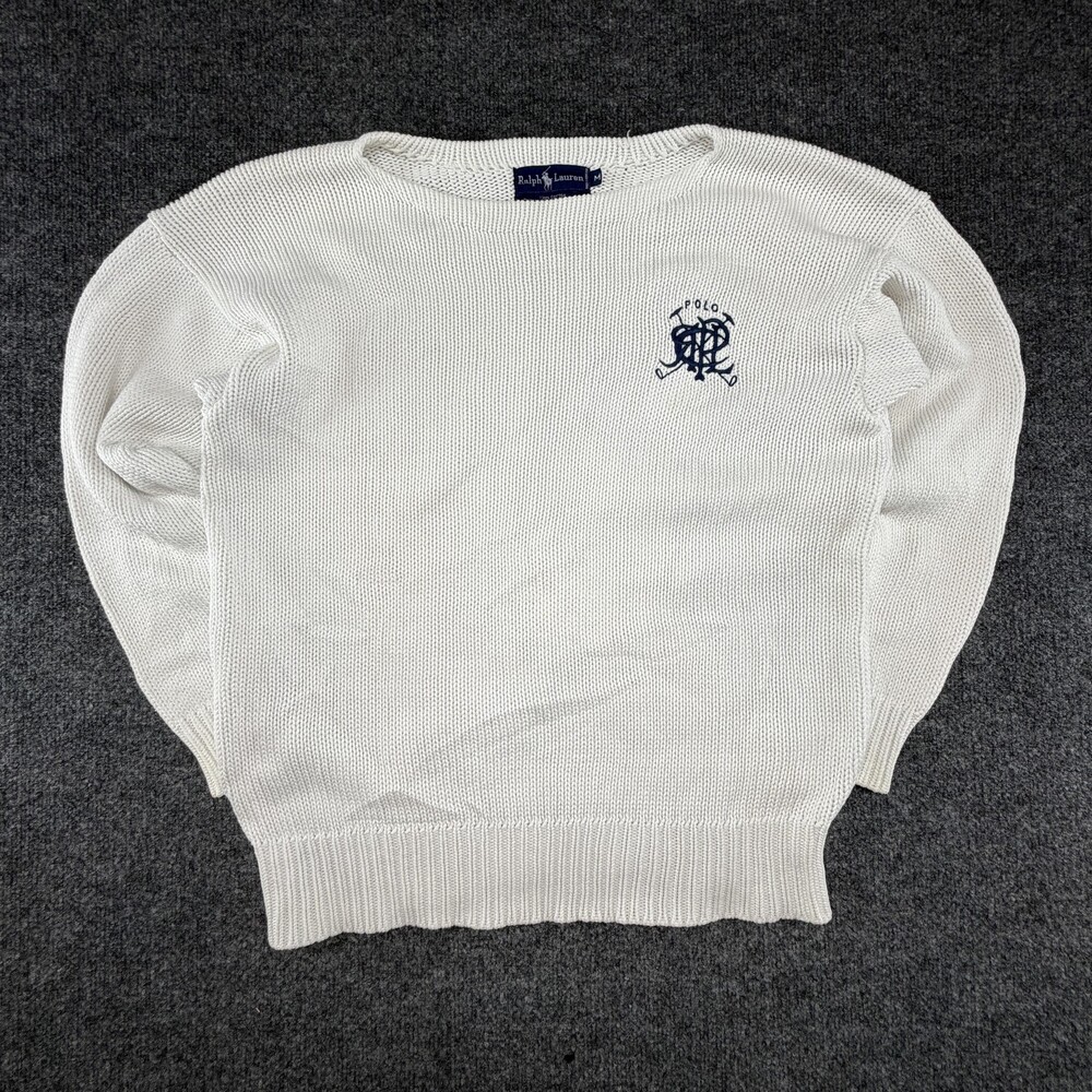 Vtg Polo Ralph Lauren Company Roll Neck Sweater Hong Kong Med White Cotton Knit